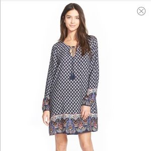 Split Neck Print Babydoll Dress